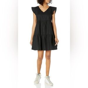 GOODTHREADS Linen Short Dress Black Mini Flutter Sleeve NEW V Neck Women's Small